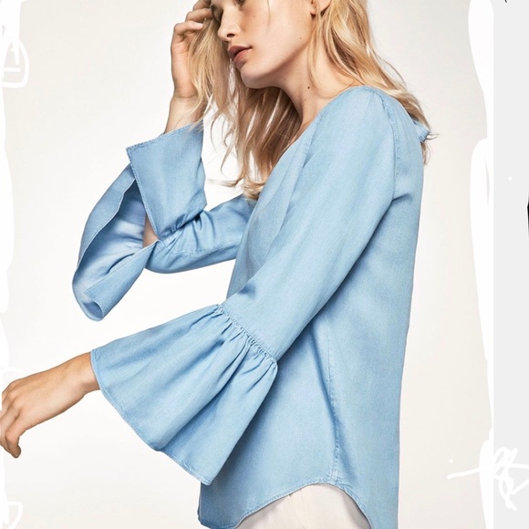 Massimo Dutti Tops - Massimo Dutti chambray V-neck blouse